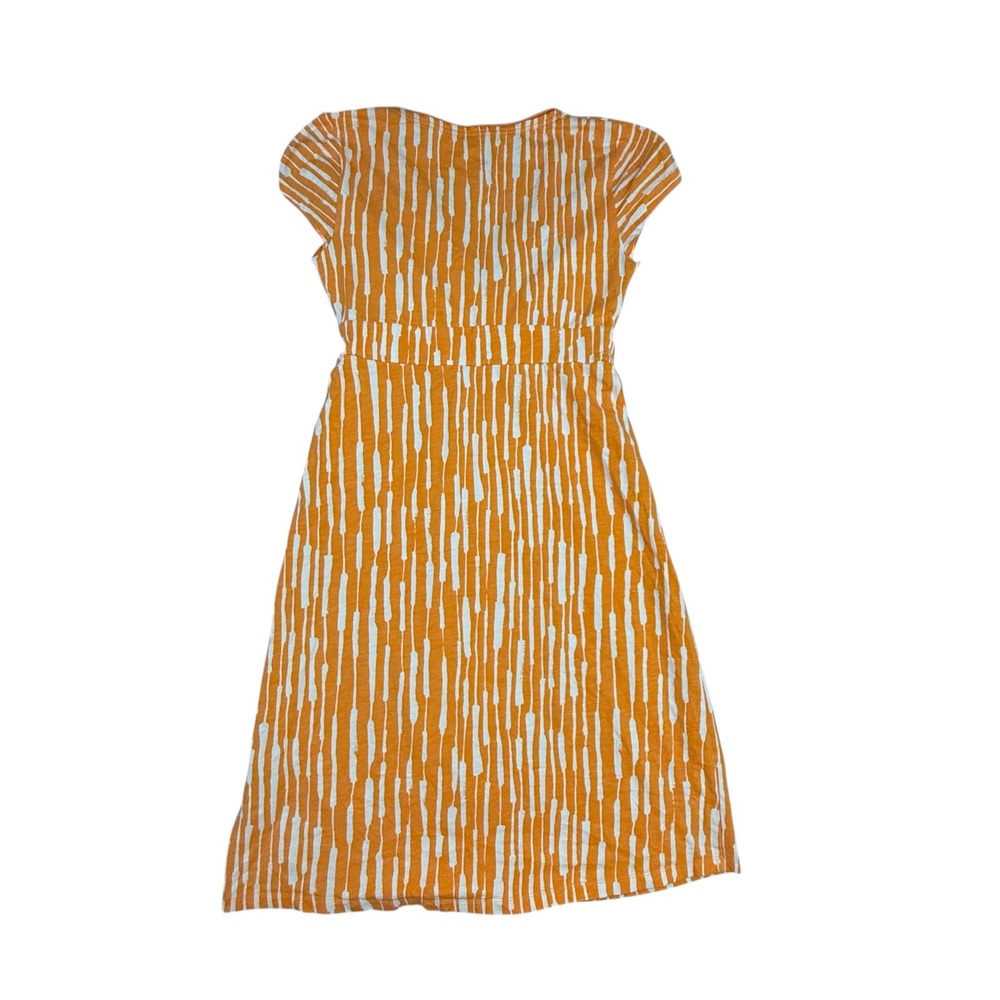 Boden Dress Womens 2P Orange Striped V-Neck Cap Sleeve A-Line Cotton Blend - Picture 2 of 14